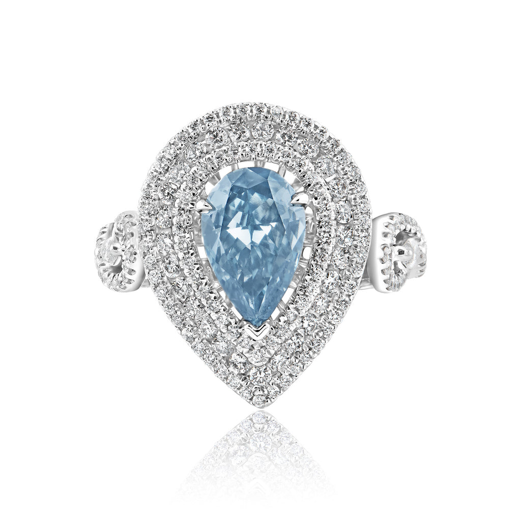 2 CT Fancy Intense Blue VS1 Pear Shape Diamond Ring | Nekta New York