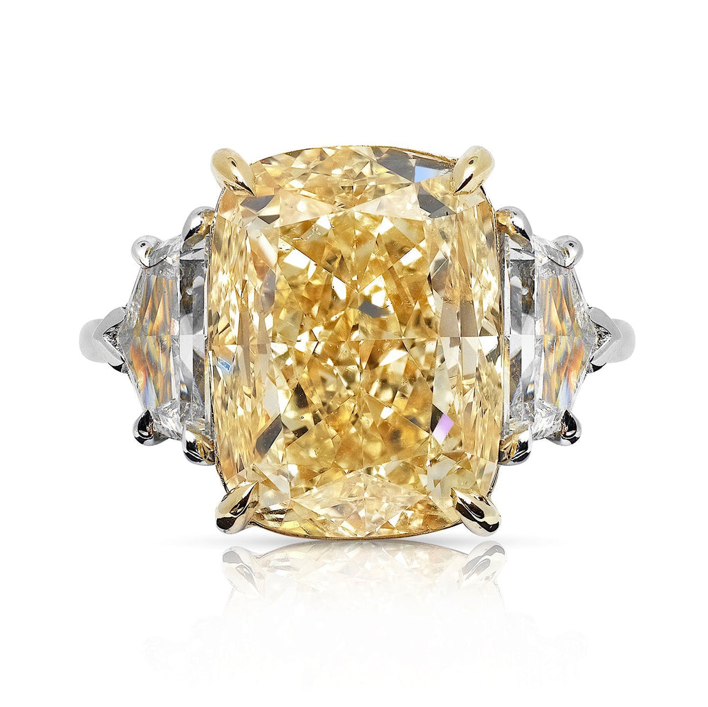 SUNNA 11 CARAT CUSHION CUT NATURAL FANCY LIGHT YELLOW DIAMOND ENGAGEMENT  RING PLATINUM & 18K GOLD GIA CERTIFIED 10 CT FLY SI1 BY MIKE NEKTA