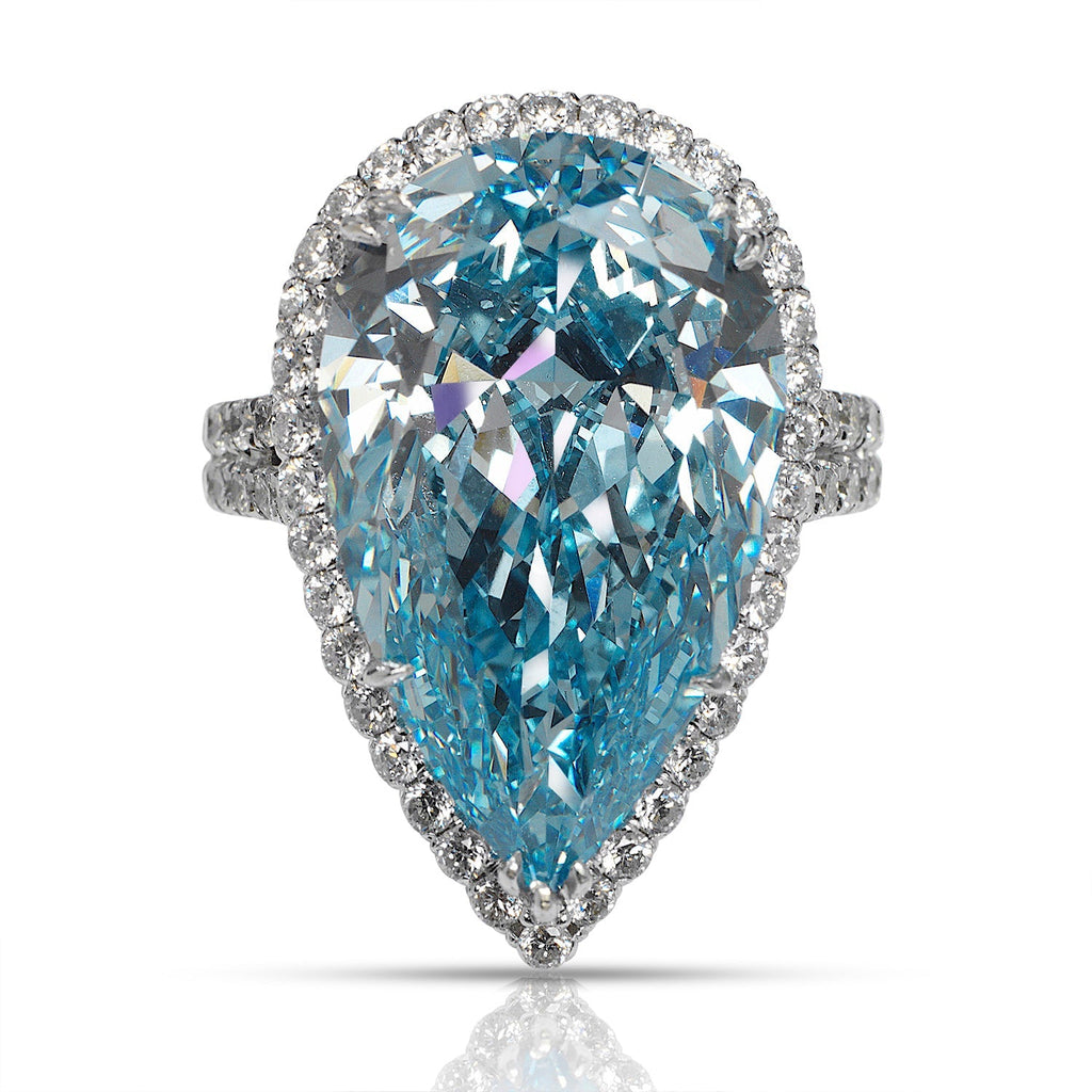 Fancy Blue Diamond Pear Shape Set in The Florence Ring 18K White Gold / 5.5 / Diamond (Lab)