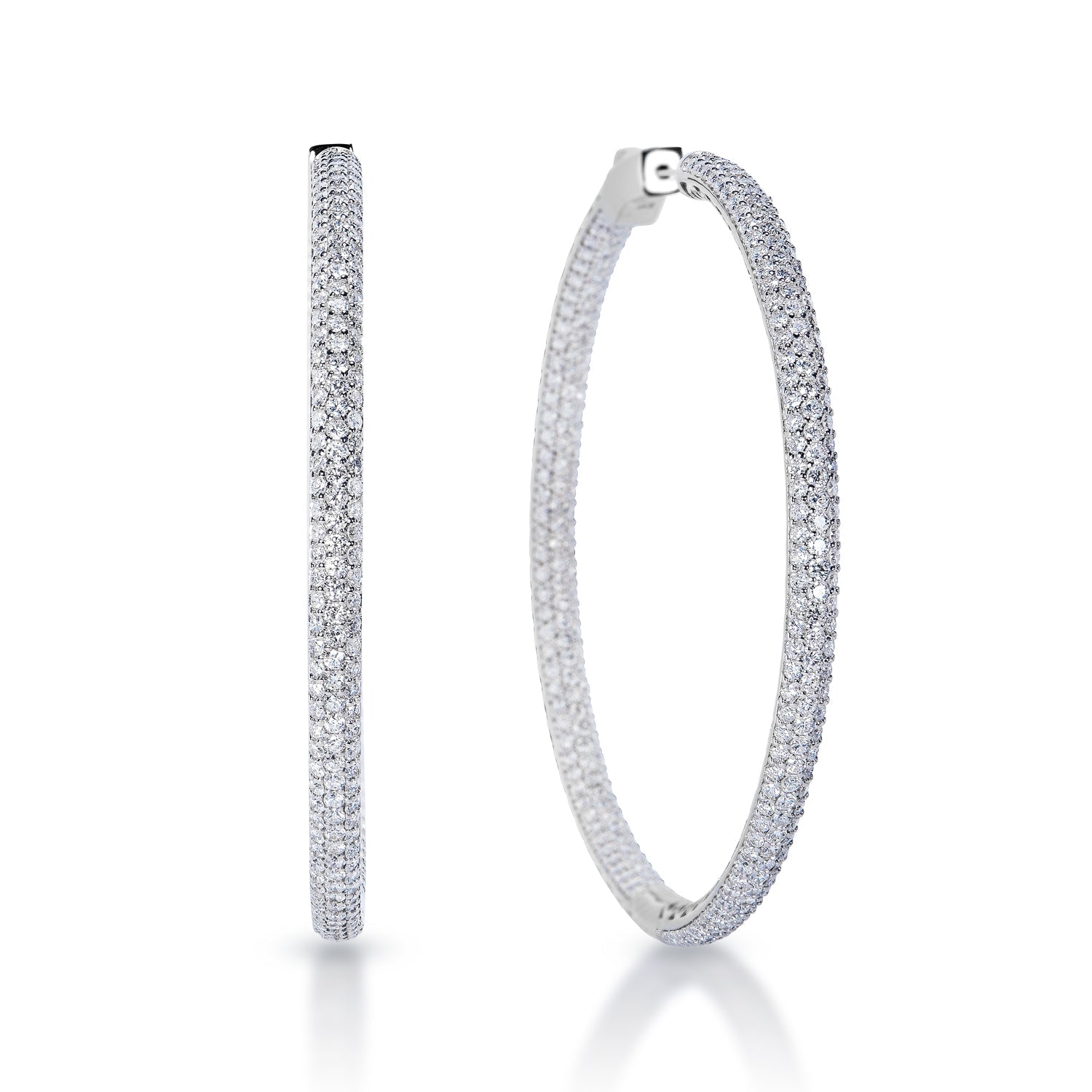 14k deals White gold pave natural diamond hoops