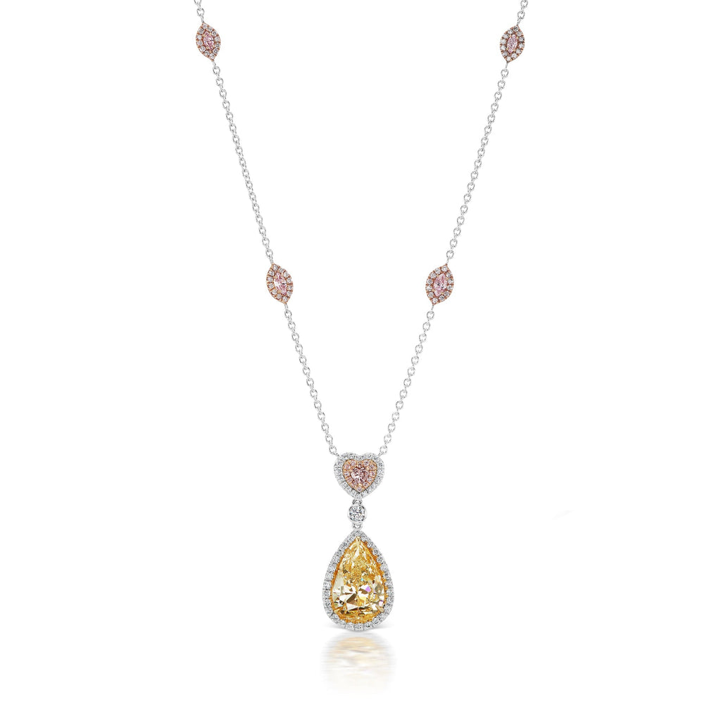 Aura fancy greenish yellow pear-shaped diamond pendant