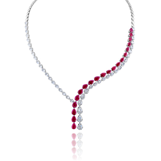 Marina 11.50 Carats RUBY Pear Shape Gemstone Necklace in 14K White Gold