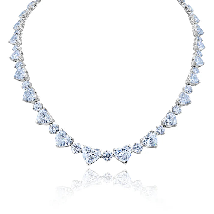 Lainey 61.30 Carats Heart Shape Lab-Grown Diamond Riviera Necklace in 18k White Gold