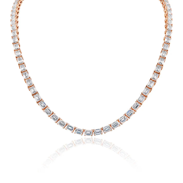 Discover the Lennon 110 Carats Emerald Cut Lab-Grown Diamond Tennis Necklace