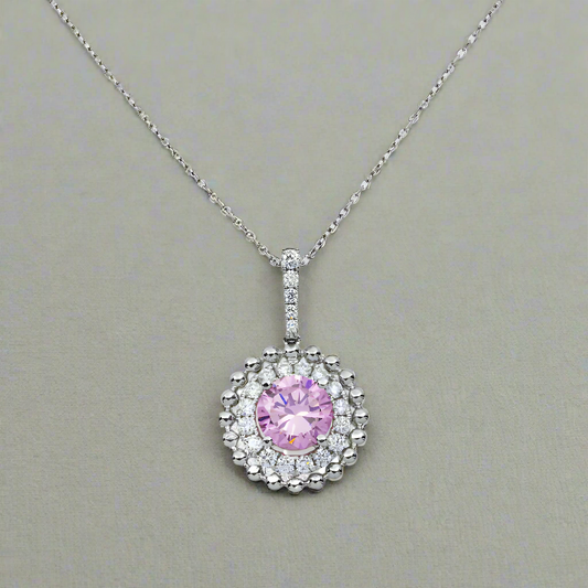 Veda 2 Carat Round Diamond & Pink Tourmaline Gemstone Necklace in 14K & 18K White Gold