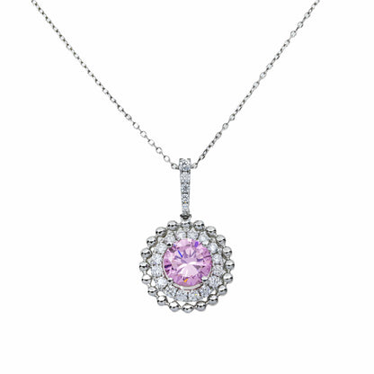 Veda 2 Carat Round Diamond & Pink Tourmaline Gemstone Necklace in 14K & 18K White Gold