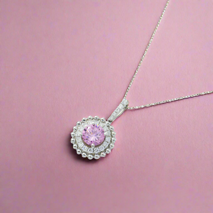 Veda 2 Carat Round Diamond & Pink Tourmaline Gemstone Necklace in 14K & 18K White Gold