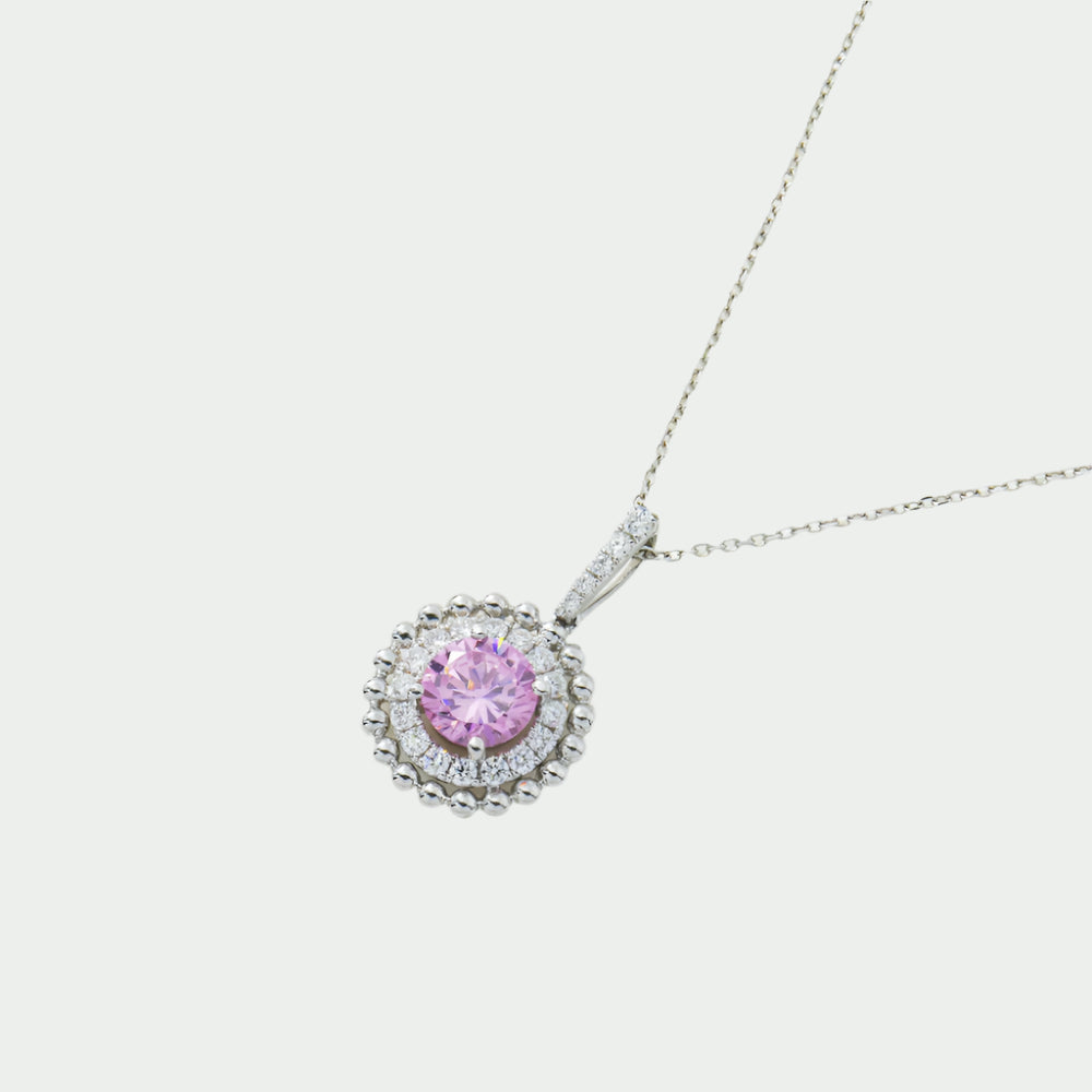 Veda 2 Carat Round Diamond & Pink Tourmaline Gemstone Necklace in 14K & 18K White Gold