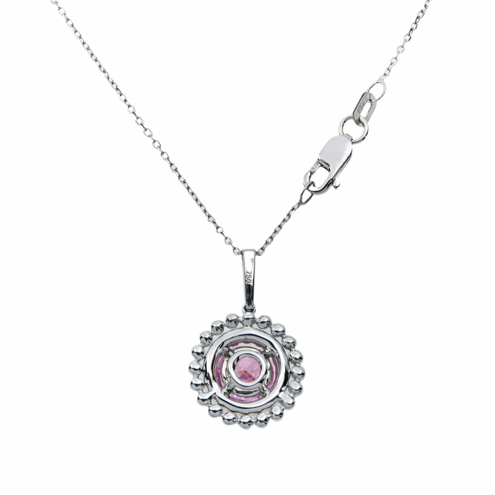 Veda 2 Carat Round Diamond & Pink Tourmaline Gemstone Necklace in 14K & 18K White Gold