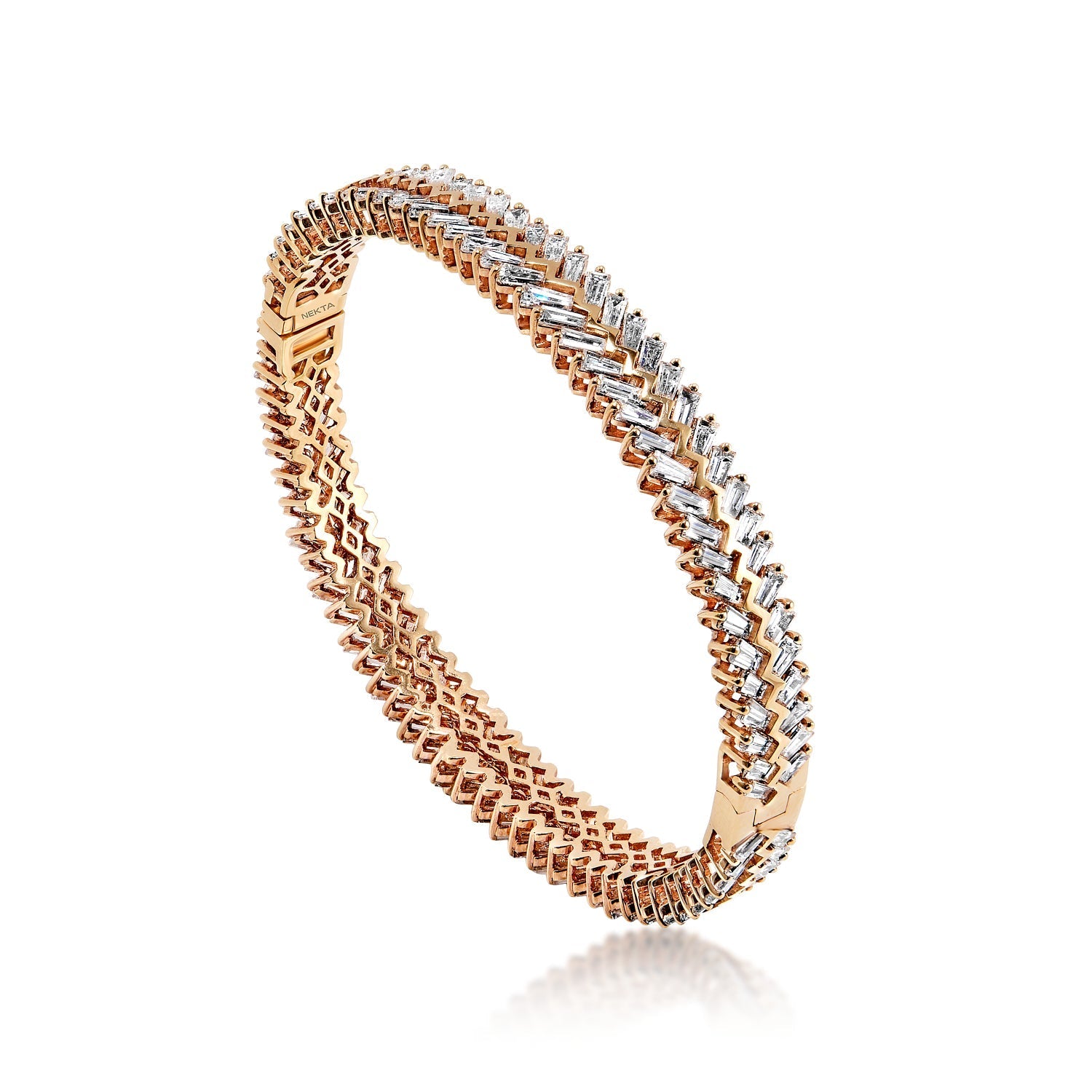 Berkley 11 Carat Baguette Cut Diamond Bangle Bracelet in 14k Rose Gold Side View