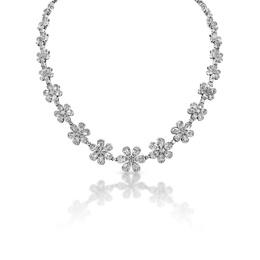 Jaylani 13 Carat Round Brilliant Diamond Necklace in 14k White Gold Front View