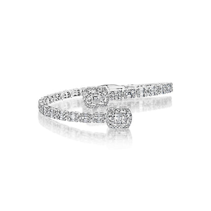 Kyson 6 Carat Combine Mix Shape Diamond Bangle Bracelet in 14k White Gold Front View