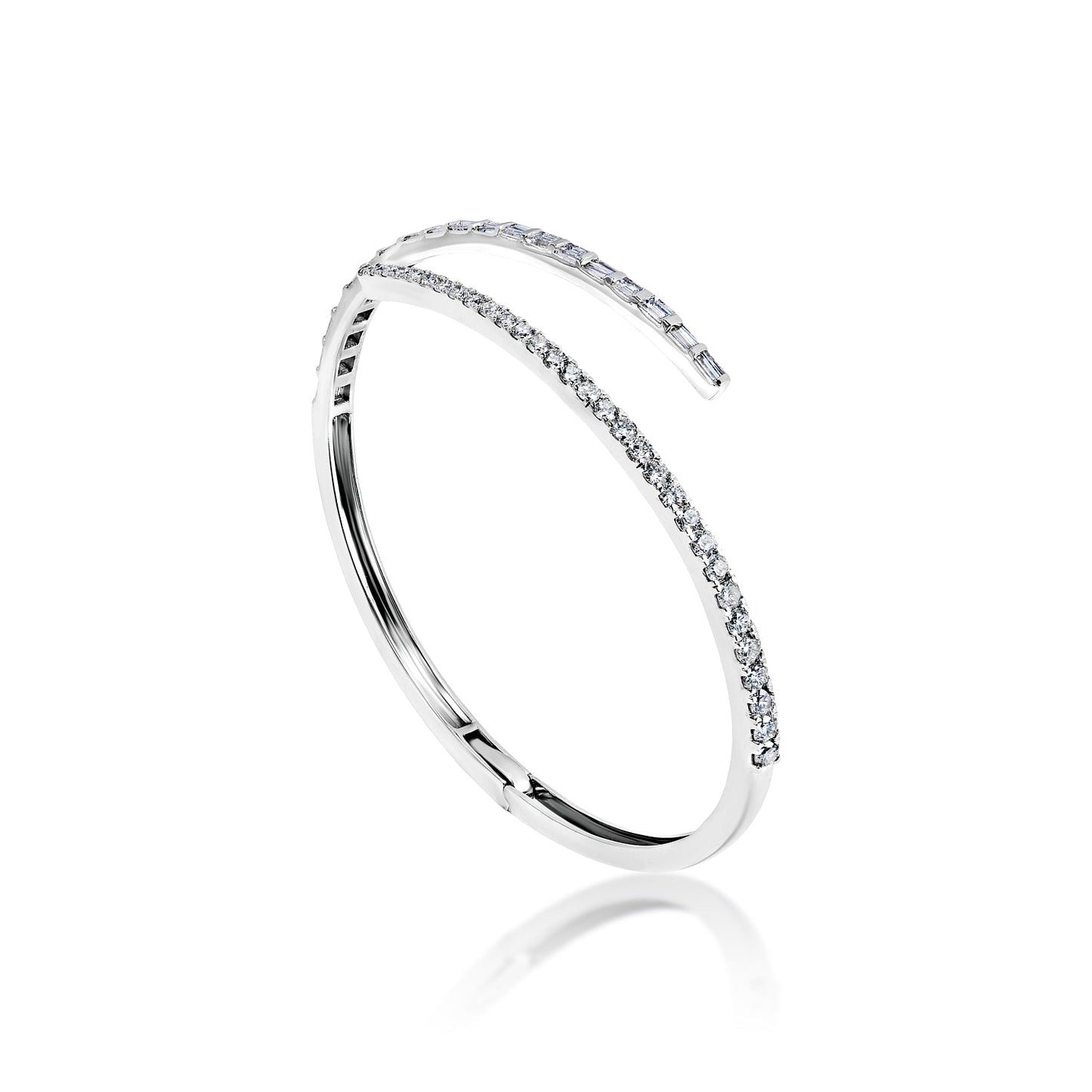 Mack 3 Carat Combine Mix Shape Diamond Bangle Bracelet in 14k White Gold Side View