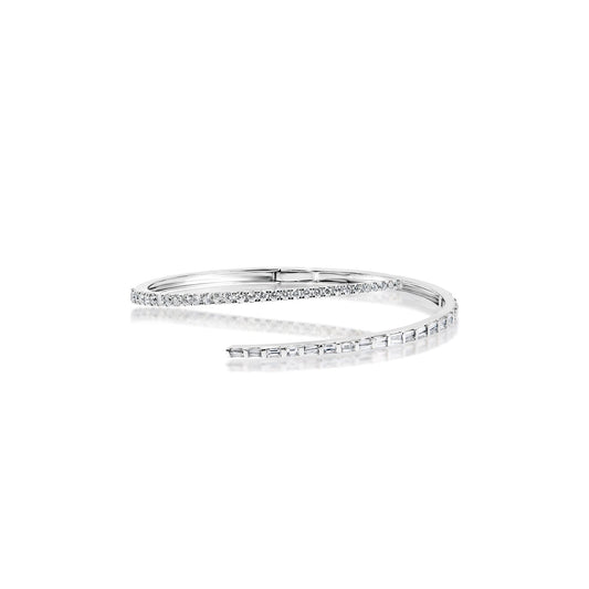 Mack 3 Carat Combine Mix Shape Diamond Bangle Bracelet in 14k White Gold Front View