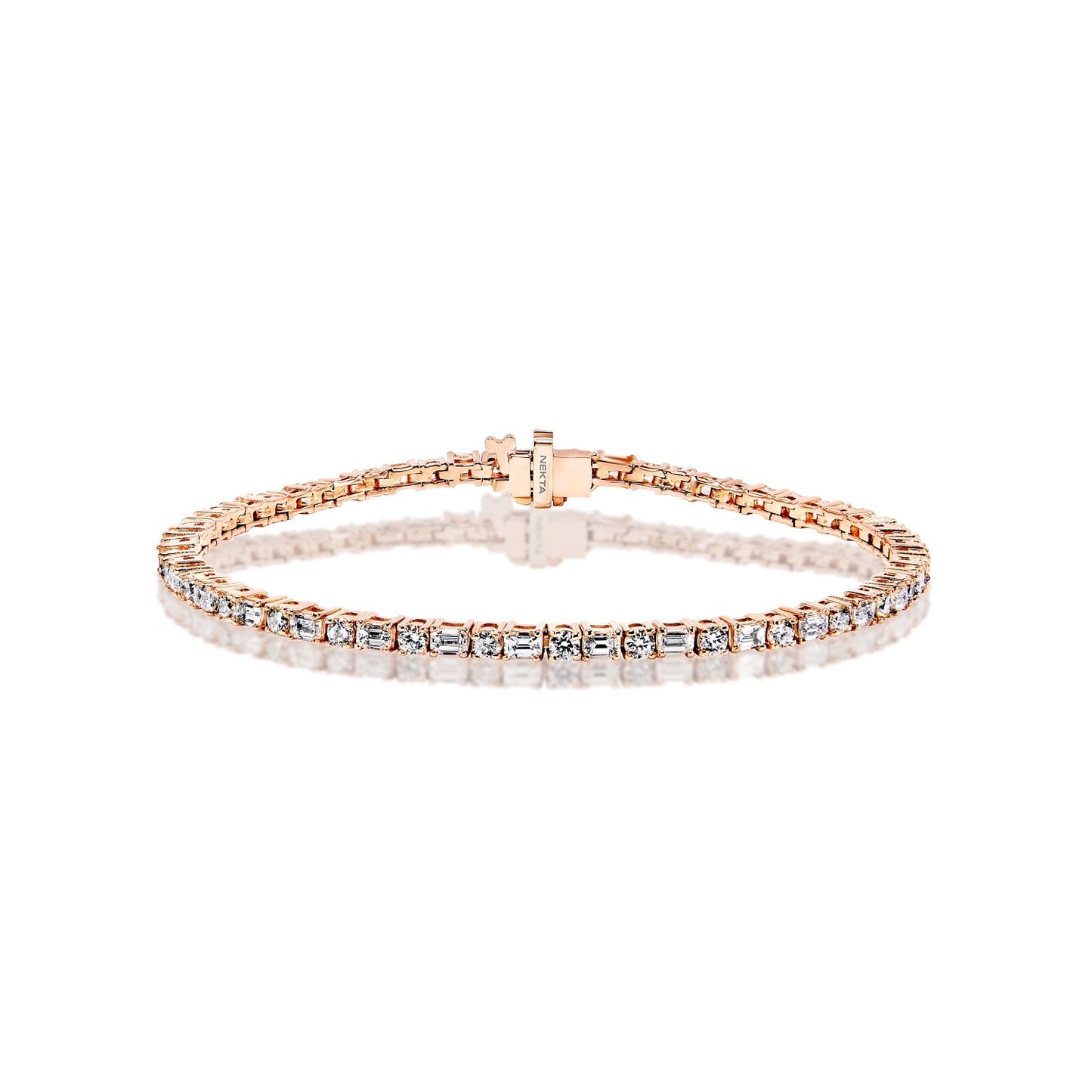 Selena 5 Carats Emerald & Round Brilliant Diamond Tennis Bracelet in 14k Rose Gold Full View