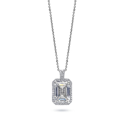 ﻿Lucyle 8 Carat F VVS2 Emerald Cut Diamond Pendant Necklace Front View