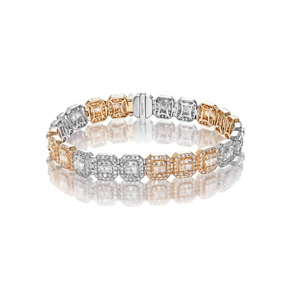 Theodore 10 Carat Combine Mix Shape Diamond Bracelet in 14k White and Yellow Gold Front View