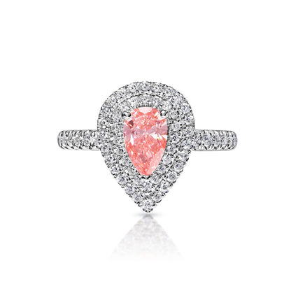 ﻿Hallie 1 Carat Fancy Vivid Pink SI1 Pear Shape Diamond Engagement Ring Front View