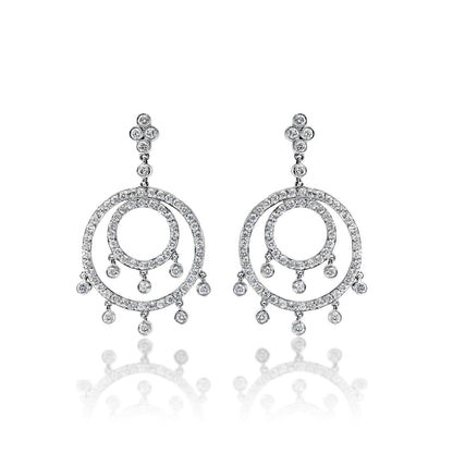 Madilyn 2 Carat Round Brilliant Diamond Hanging Earrings in 14k White Gold Front View