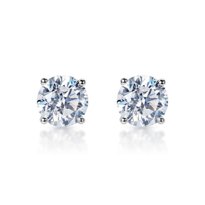 Loren 4 Carat F VS1 Round Brilliant Lab-Grown Diamond Stud Earrings Front View