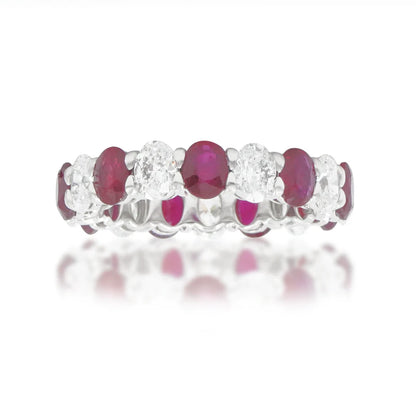 Lovelyn 4.44 Carat Oval Cut Diamond & Ruby Eternity Ring Front