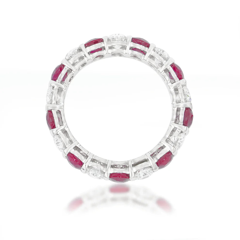 Lovelyn 4.44 Carat Oval Cut Diamond & Ruby Eternity Ring Side