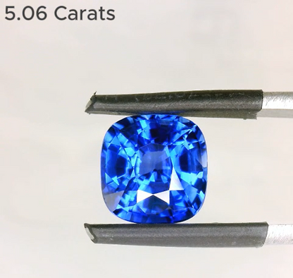 5.06 Carat Cushion Cut Vivid Blue Sapphire