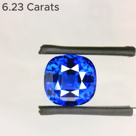 6.23 Carat Cushion Cut Vivid Blue Sapphire 