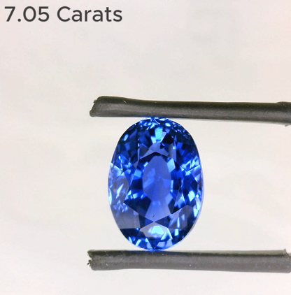 7.05 Carat Oval Cut No Heat Blue Sapphire GRS