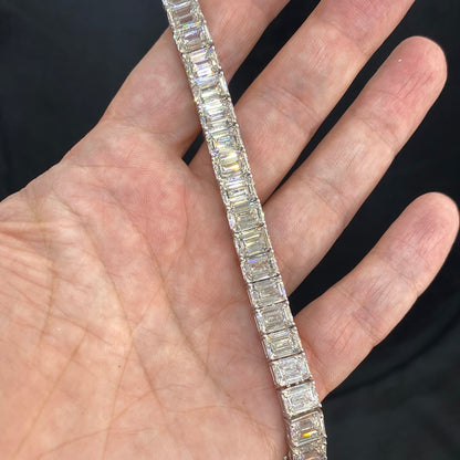 Linelle 46 Carat Emerald Cut Lab-Grown Diamond Tennis Bracelet in 14k White Gold