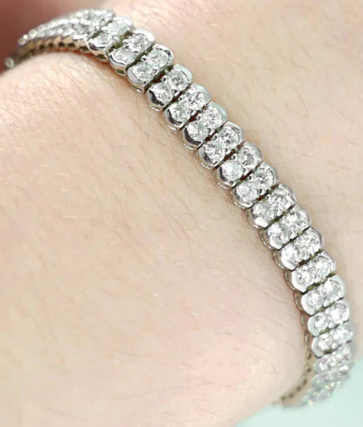 Alison 7.32 Carat Double Row Round Cut Diamond Tennis Bracelet in 14K White Gold