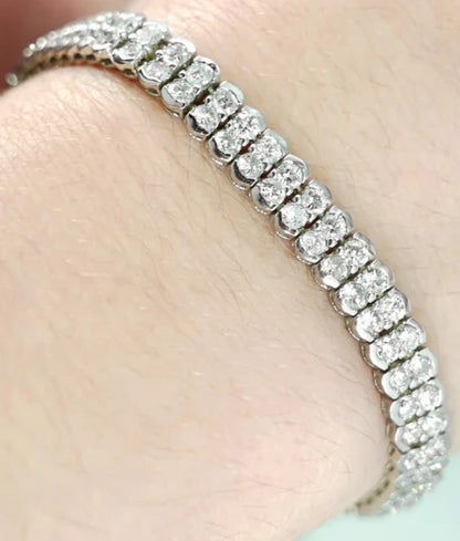 Alison 7.32 Carat Double Row Round Cut Diamond Tennis Bracelet in 14K White Gold