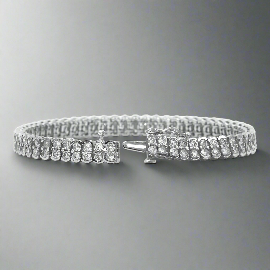 Alison 7.32 Carat Double Row Round Cut Diamond Tennis Bracelet in 14K White Gold