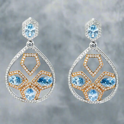 Blue Diamond Geometric Drop Earrings Front