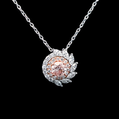 Cassandra 1 Carat Round Brilliant Cut Pink Diamond Pendant Chain Necklace Front