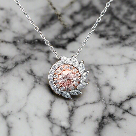 Cassandra 1 Carat Round Brilliant Cut Pink Diamond Pendant Chain Necklace in 14k Rose & White Gold