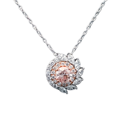 Cassandra 1 Carat Round Brilliant Cut Pink Diamond Pendant Chain Necklace in 14k Rose & White Gold