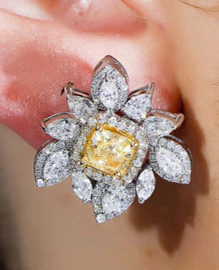 Cushion Cut Fancy Yellow Diamond Stud Earrings