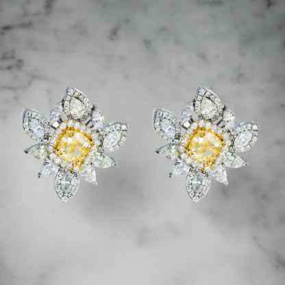 Cushion Cut Fancy Yellow Diamond Stud Earrings Front