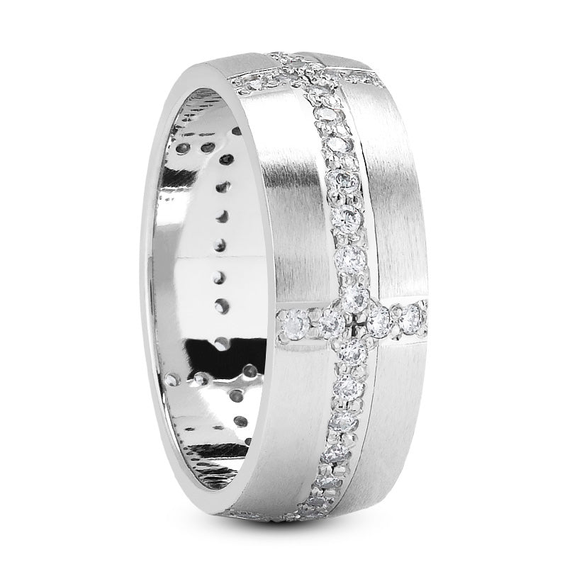 Matthew Men's Diamond Wedding Ring Round Cut Beading in 14K White Gold