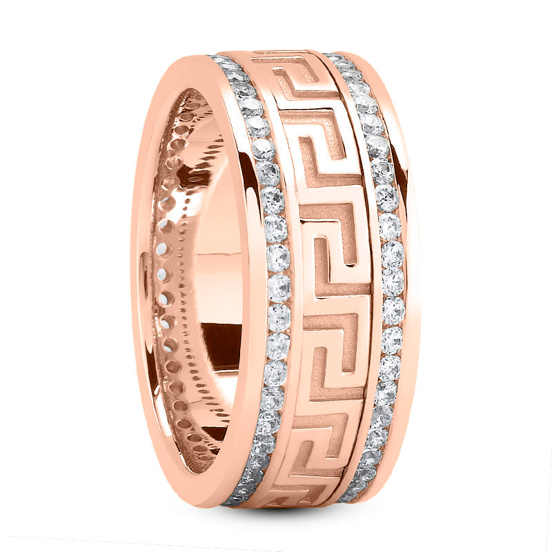 Wyattl Men's Diamond Wedding Ring Round Cut Greek Key in 14K Rose Gold