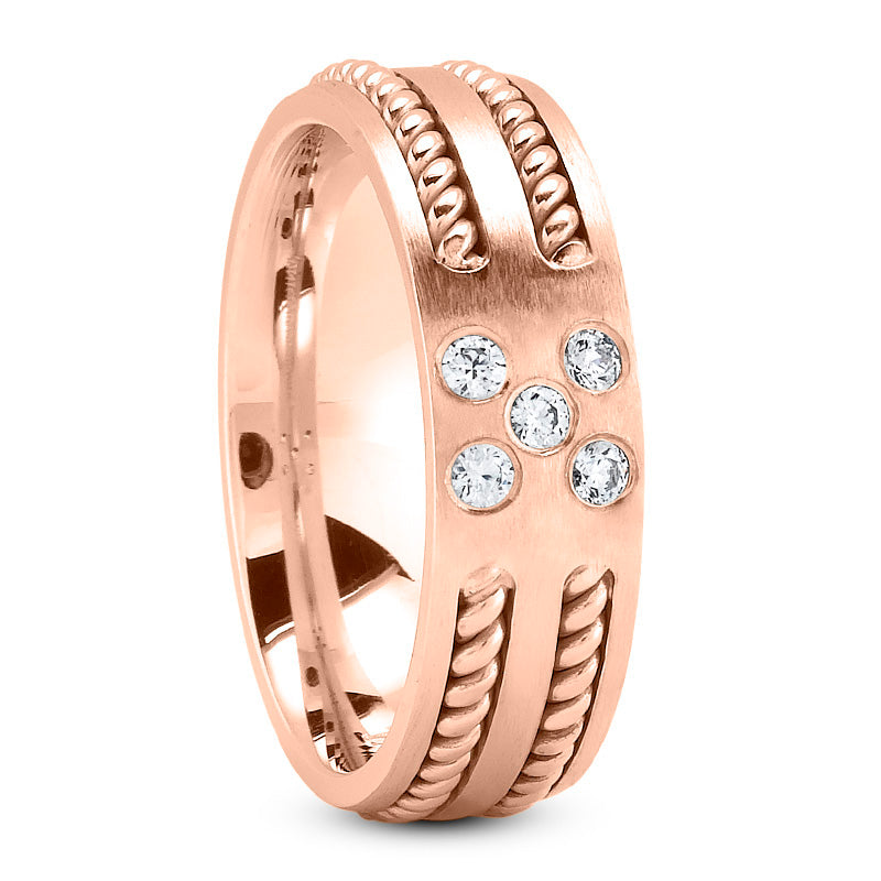 Thiago Men's Diamond Wedding Band Rope Set in 14k Rose Gold