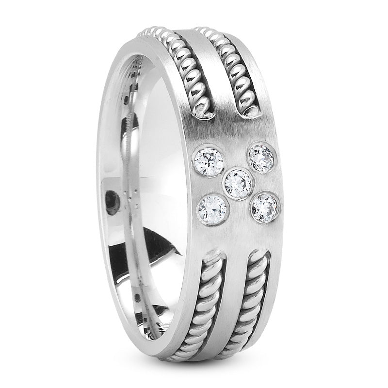 Thiago Men's Diamond Wedding Band Rope Set in 14k White Gold