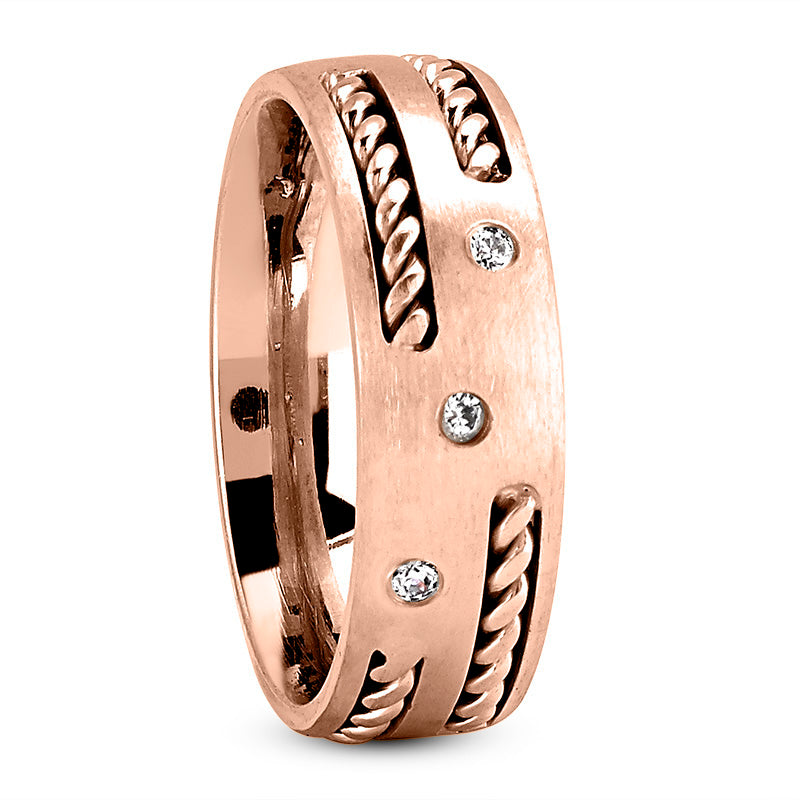 River Men's Diamond Wedding Band Rope Set in 14k Rose Gold