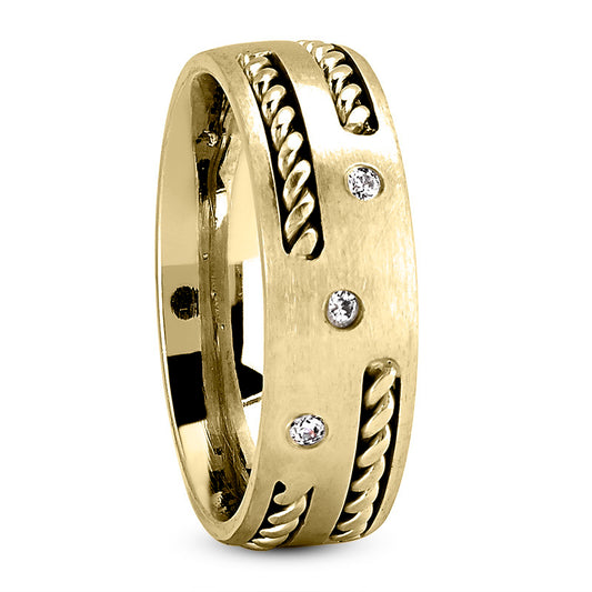 River Men's Diamond Wedding Band Rope Set in 14k Yellow Gold