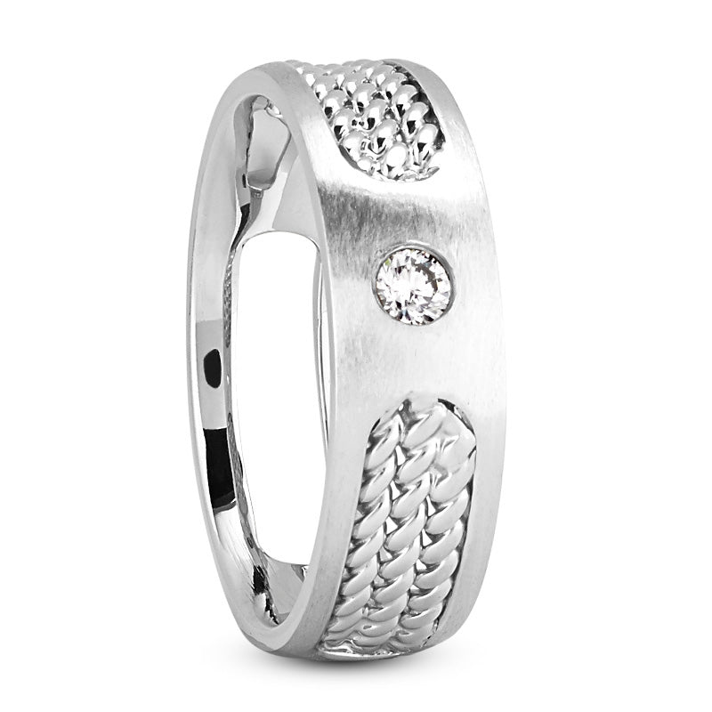 Damian Men's Diamond Wedding Band Rope Set in 14k White Gold