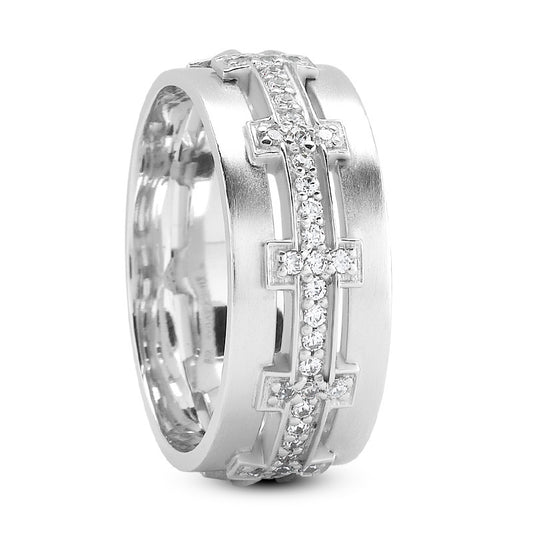 Ezekiel Cigar Band Men's Diamond Wedding Ring Round Cut Beading in Platinum By Mike Nekta NYC, 9MM