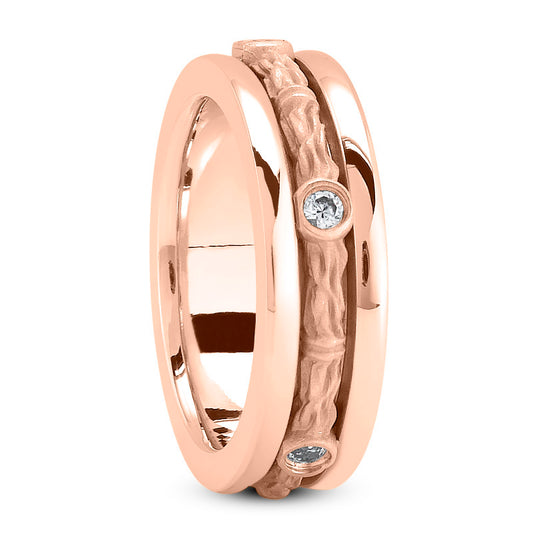 Xavier Men's Diamond Wedding Bark Ring 14K  Rose Gold