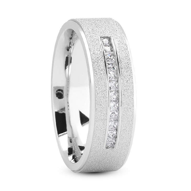 Ryan Men's Diamond Sandblast Wedding Ring Princess Cut in Platinum