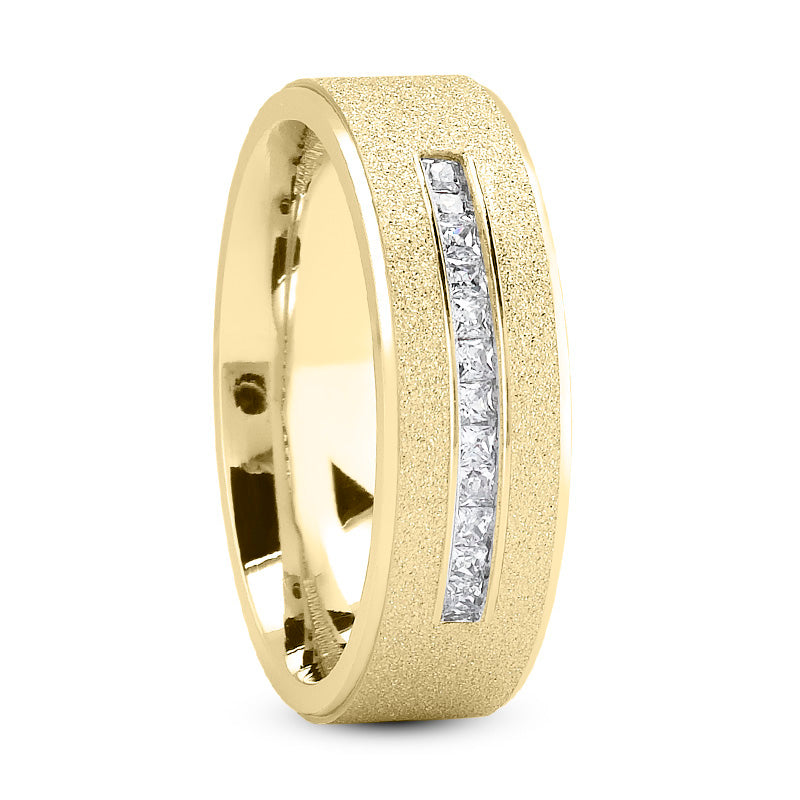 Ryan Men's Diamond Sandblast Wedding Ring Princess Cut in 14K Yellow Gold